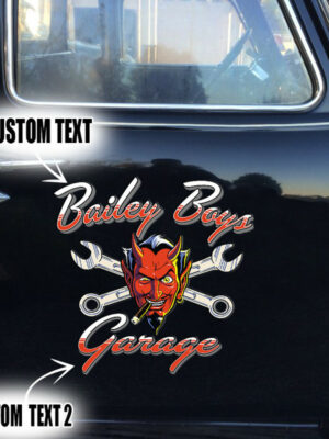 2 Pcs Personalized Pinstripe Hot Rod Garage Kustom Rat Rod Vinyl Sticker