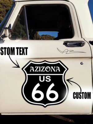 2 Pcs Personalized Route 66 Hot Rod Vinyl Sticker