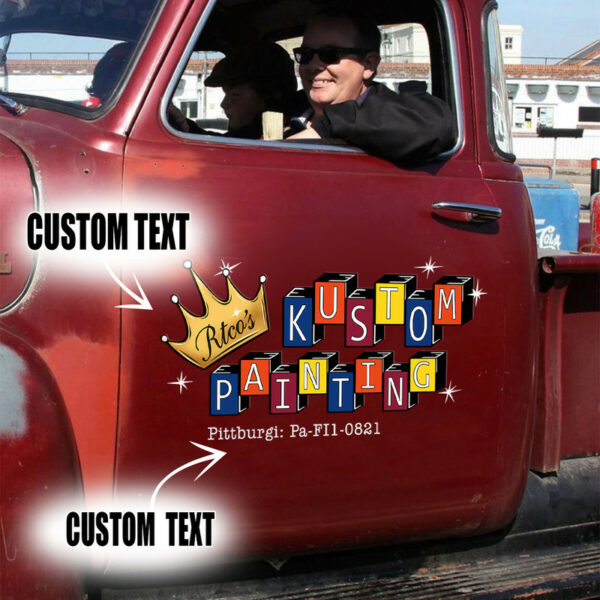 2 Pcs Personalized Kustom Panting Hot Rod Vinyl Stickers
