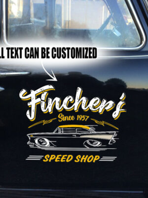 2 Pcs Personalized Lowbrow Garage Hot Rod Garage Speed Shop Pinstripe Vinyl Stickers