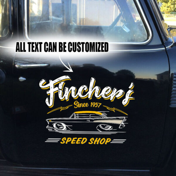 2 Pcs Personalized Lowbrow Garage Hot Rod Garage Speed Shop Pinstripe Vinyl Stickers