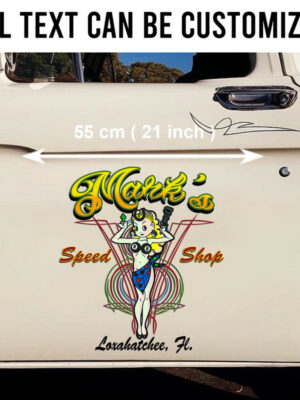 2 Pcs Personalized Lady Luck Hot Rod Garage Vintage Garage Vinyl Stickers
