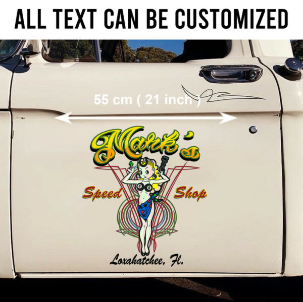 2 Pcs Personalized Lady Luck Hot Rod Garage Vintage Garage Vinyl Stickers
