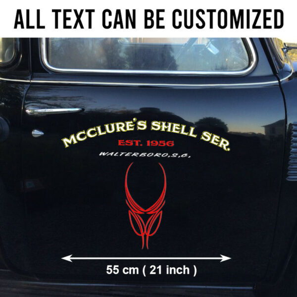 2 Pcs Personalized Pinstripe Hot Rod Garage, Lettering Speed Shop Vinyl Stickers