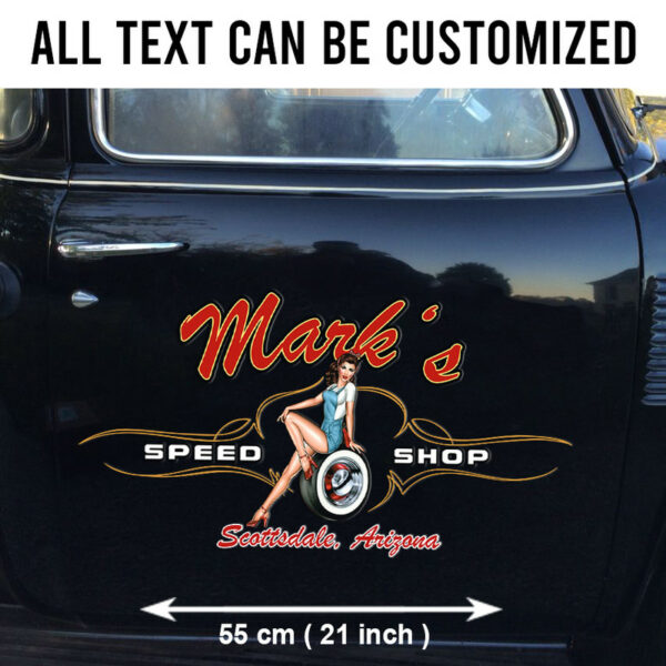 2 Pcs Personalized Pinup Girl Spark Plug Hot Rod Garage Pinstriping Cars Large Stickers