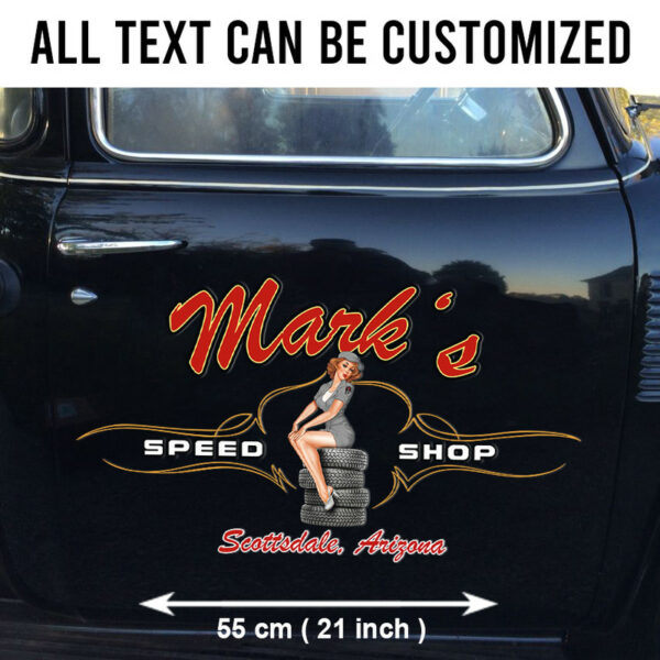 2 Pcs Personalized Pinup Girl Spark Plug Hot Rod Garage Pinstriping Vinyl Decals