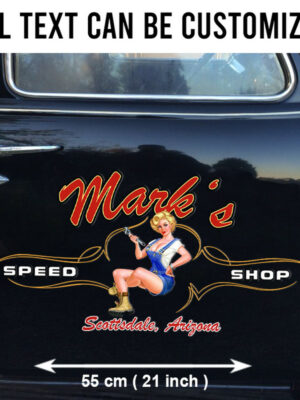2 Pcs Personalized Pinup Girl Spark Plug Hot Rod Garage Pinstriping Vinyl Stickers