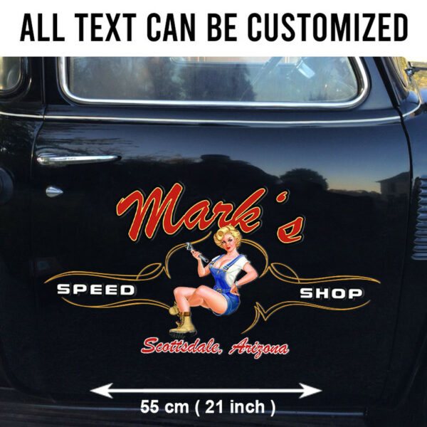 2 Pcs Personalized Pinup Girl Spark Plug Hot Rod Garage Pinstriping Vinyl Stickers