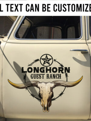 2 Pcs Personalized Longhorn Ranch Pinstriping Farm Truck Hot Rod Vinyl Sticker
