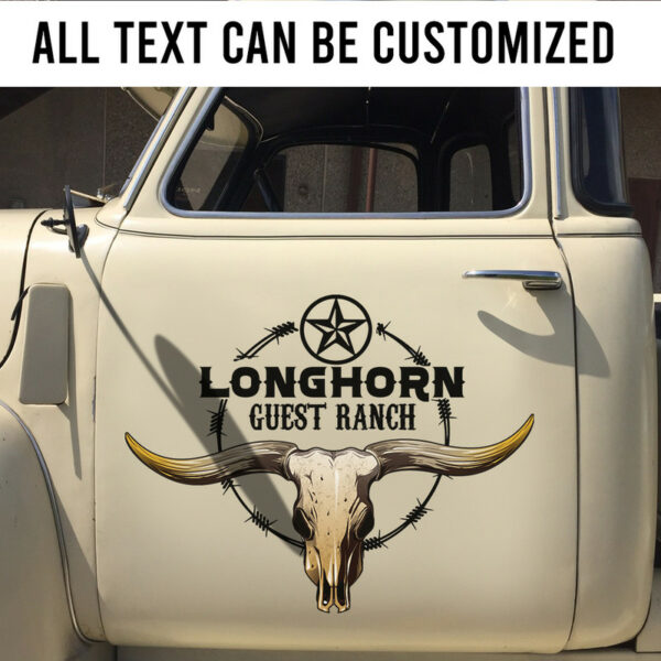 2 Pcs Personalized Longhorn Ranch Pinstriping Farm Truck Hot Rod Vinyl Sticker